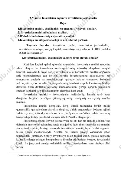 investitsion iqlim va investitsion jozibadorlik — DOCX