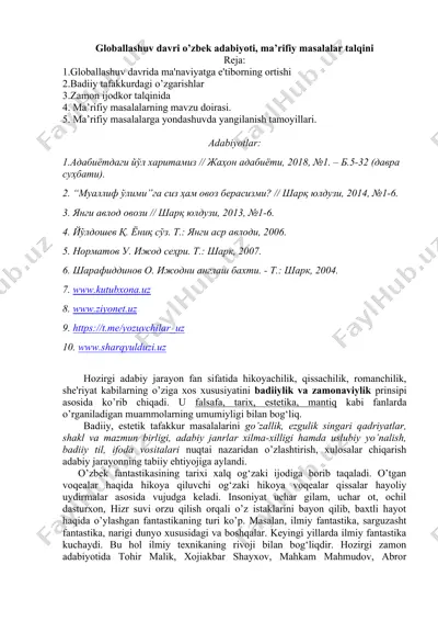 globallashuv davri o’zbek adabiyoti, ma’rifiy masalalar talqini — DOCX
