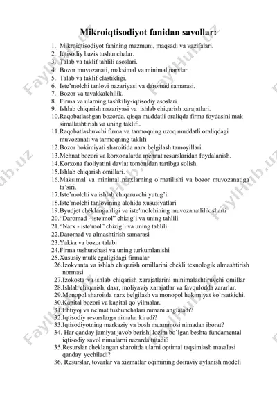 mikroiqtisodiyot fanidan savollar — DOCX
