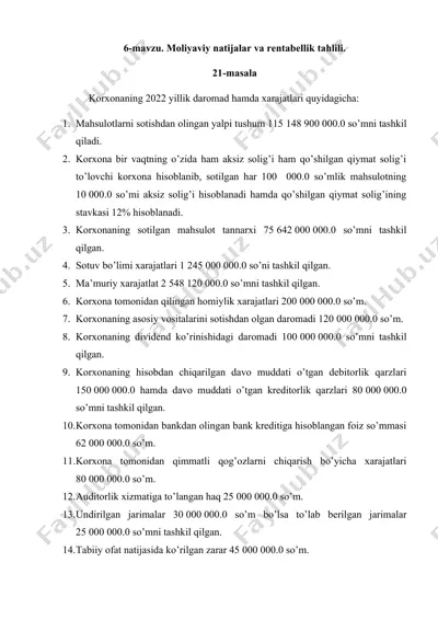 moliyaviy natijalar va rentabellik tahlili — DOCX