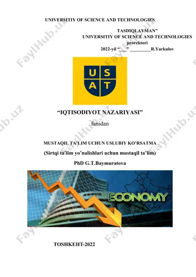 mustaqil ta'lim uchun uslubiy ko'rsatma "iqtisodiyot nazariyasi" — DOCX