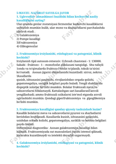 fruktozemiya kasalligi haqida ma'lumotlar — DOCX