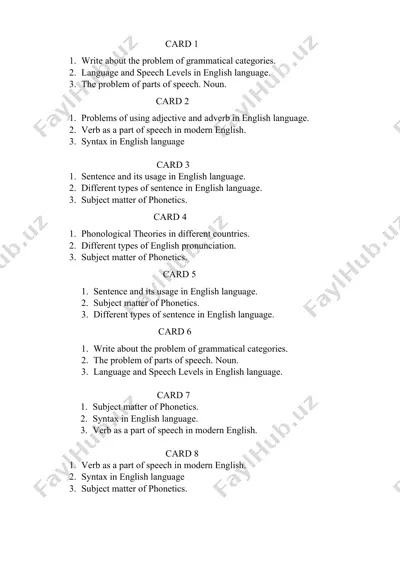 english language grammar cards — DOCX