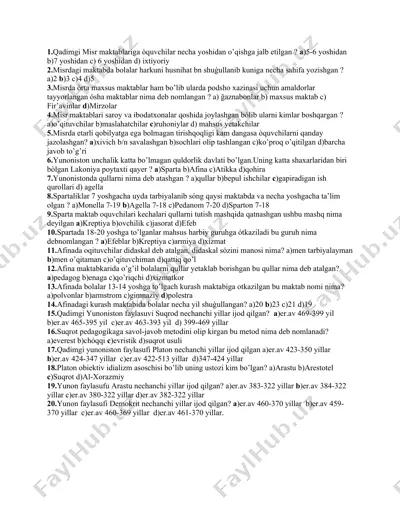 qadimgi misr maktablari haqida savollar — DOCX