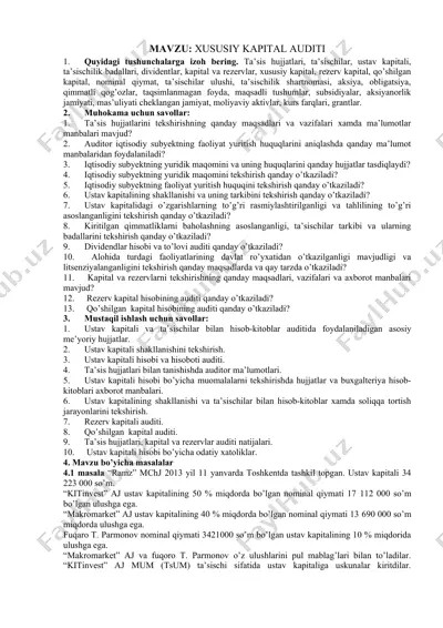 xususiy kapital audit — DOCX