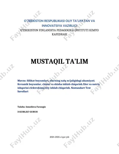 silikat buyumlari, ularning xalq xo‘jaligidagi ahamiyati — DOCX