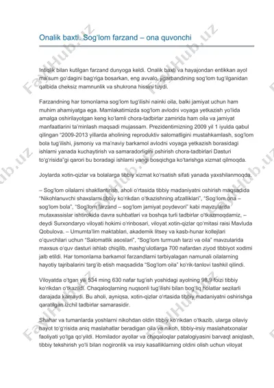 sog'lom farzand - ona quvonchi — DOCX