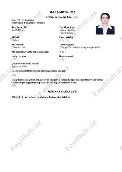 eraliyeva naima erali qizi — DOC