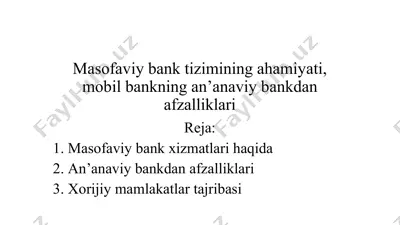 masofaviy bank xizmatlari haqida — PPTX