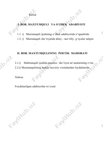 o‘zbek adabiyotida maxtumquli an’analarini o‘rganish — DOCX