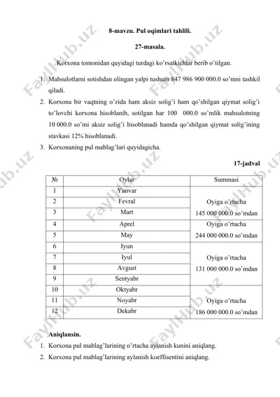 pul oqimlari tahlili — DOCX