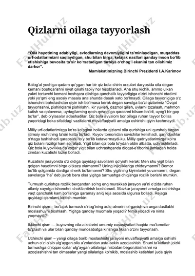 qizlarni oilaga tayyorlash — DOCX