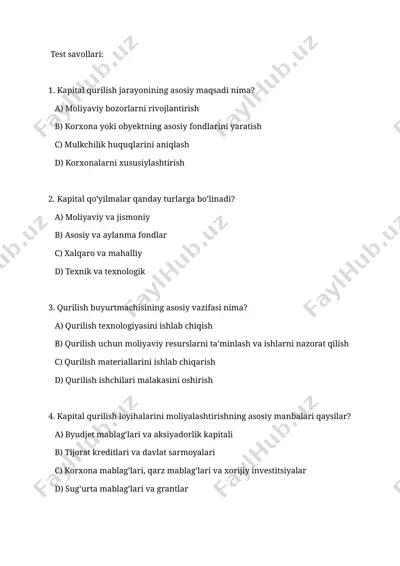 kapital qurilishni moliyalash — DOCX