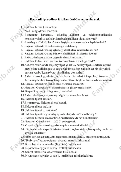 raqamli iqtisodiyot fanidan dak savollari bazasi — DOCX