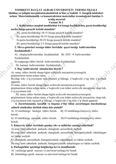 materialshunoslik va konustruktsion materiallar texnologiyasi fanidan 2-oraliq nazorati — DOCX
