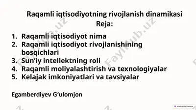 raqamli iqtisodiyotning rivojlanish dinamikasi — PPTX