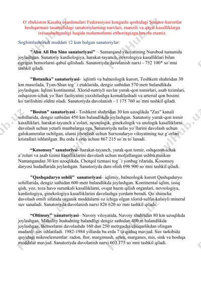 sanator-kurortlar boshqarmasi tasarrufidagi sanatoriylar — DOCX
