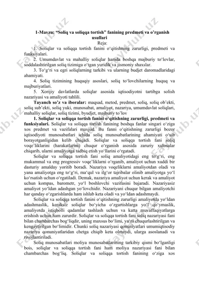 soliqlar va soliqqa tortish fanining predmeti va o’rganish usullari — DOCX