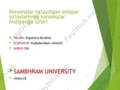 soliqlar to‘lovlarining korxonalar moliyasiga ta’siri — PPTX