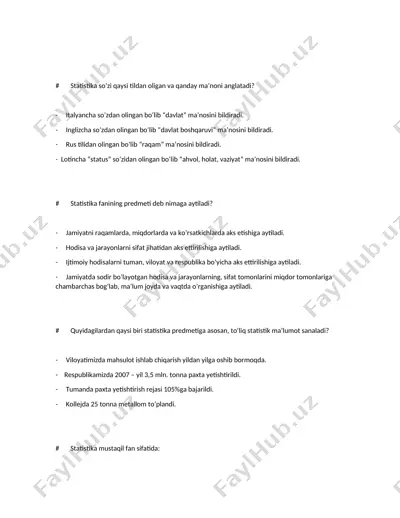 statistika fanining asosiy tushunchalari — DOCX