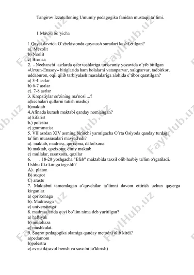 umumiy pedagogika fanidan mustaqil ta’limi — DOC