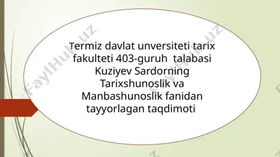 tarixshunoslik fanining maqsad va vazifalari — PPTX