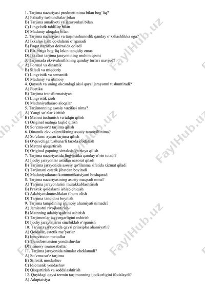 tarjima nazariyasi va tarjimashunoslik — DOCX