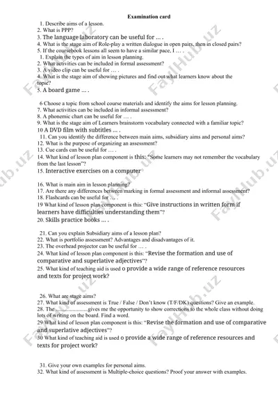 examination card — DOCX