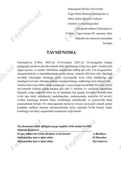pedagogik amaliyot davri haqida tavsif — DOCX