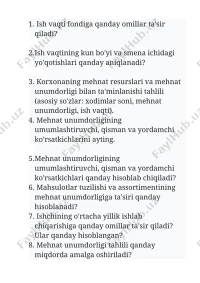 mehnat ko'rsatkichlari tahlili — DOCX