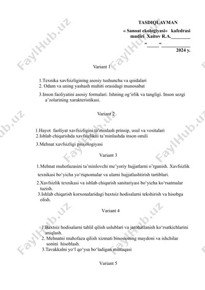 sanoat ekologiyasi — DOCX