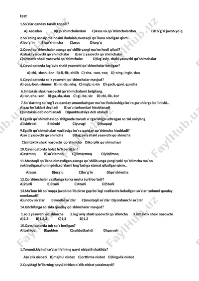 test savollari to`plami — DOC