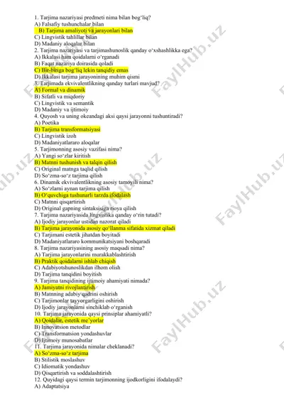 tarjima nazariyasi va tarjimashunoslik — DOCX