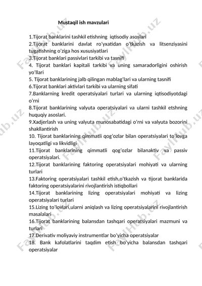 tijorat banklarini tashkil etishning iqtisodiy asoslari — DOCX