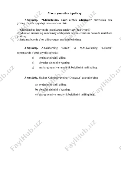 o‘zbek adabiyoti mavzusida ese — DOCX