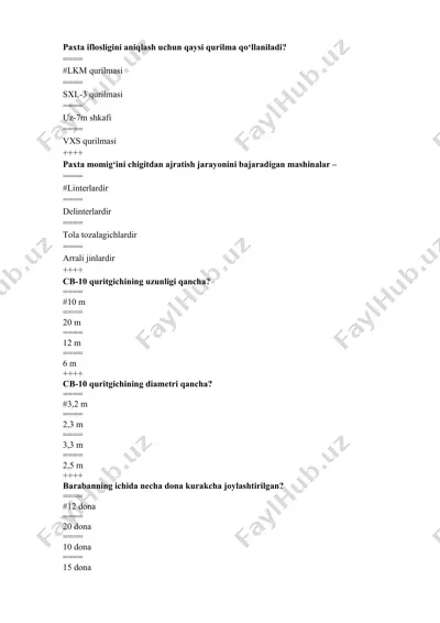 paxta iflosligini aniqlash uchun qaysi qurilma qо‘llaniladi? — DOCX