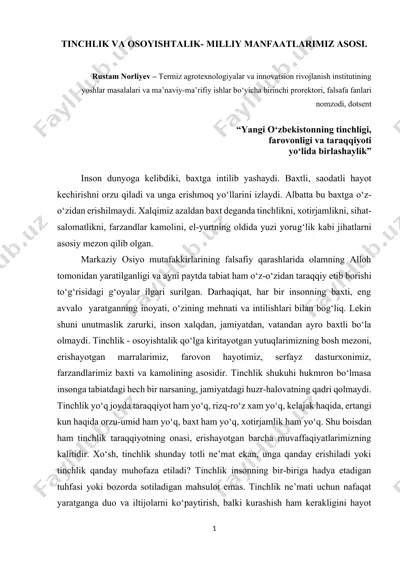 tinchlik va osoyishtalik - milliy manfaatlarimiz asosi — DOCX