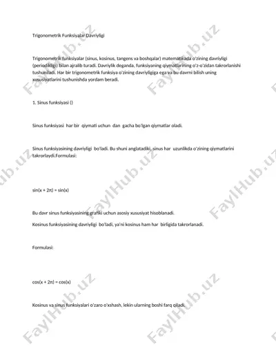 trigonometrik funksiyalar davriyligi — DOC