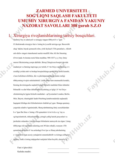 xirurgiya rivojlanishlarining tarixiy bosqichlari — DOCX