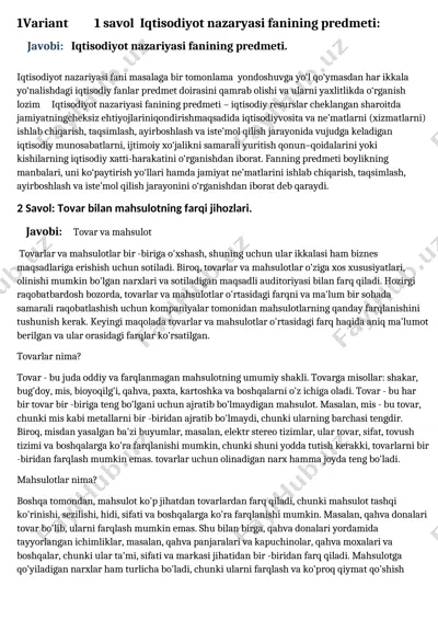 iqtisodiyot nazariyasi fanining predmeti — DOCX