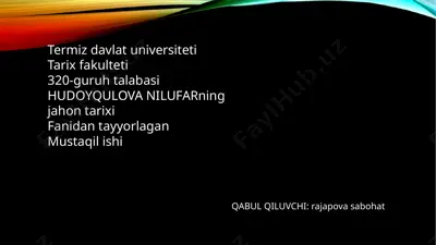 hudoyqulova nilufar "eronda afg’onlar hukumronligi" mavzusidagi mustaqil ishi — PPTX