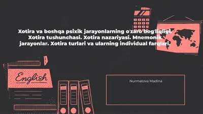 xotira va boshqa psixik jarayonlarning o‘zaro bog‘liqligi — PPTX