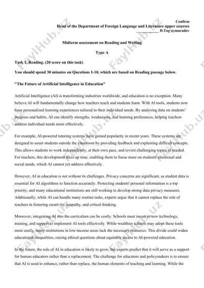midterm assessment on reading and writing — DOCX