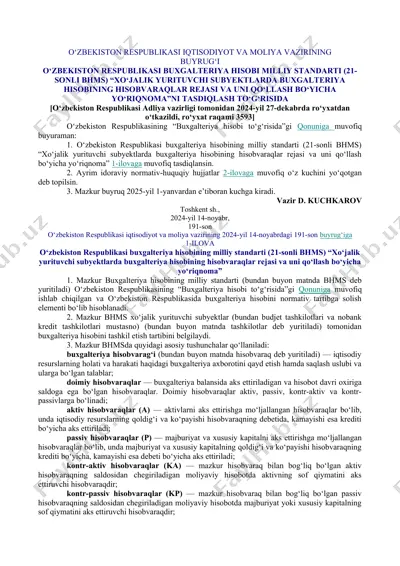 o‘zbekiston respublikasi iqtisodiyot va moliya vazirining buyrug‘i — DOC