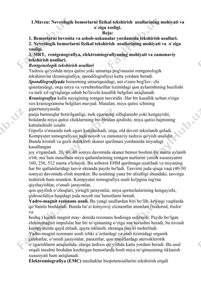 nevrologik bеmorlarni fizikal tеkshirish usullari — DOCX