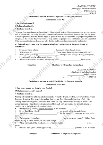 final control work on practical english for the first-year students — DOCX