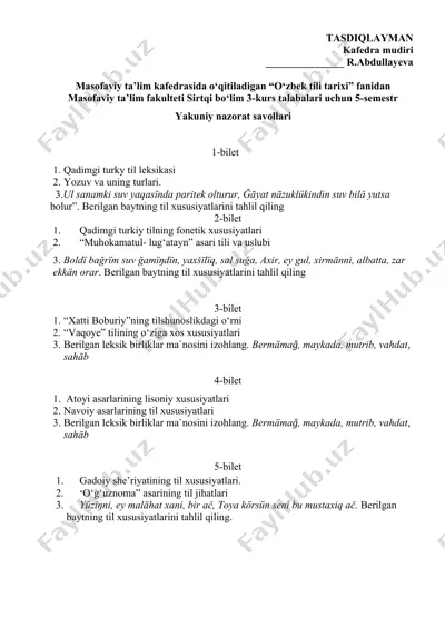 o‘zbek tili tarixi bilan bog‘liq nazorat savollari — DOC