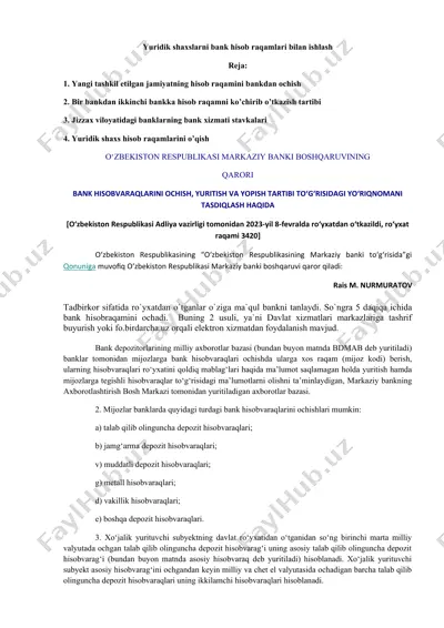 yuridik shaxslarni bank hisob raqamlari bilan ishlash — DOC