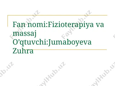 elektr, yoruqlik, issiqlik, quyosh, suv va havo bilan davolash haqida tushuncha, turlari, muolajaga ko’rsatma, moneylik, asoratlari, apparatlar bilan ishlashda texnika havfsizlik qoidalari — PPT