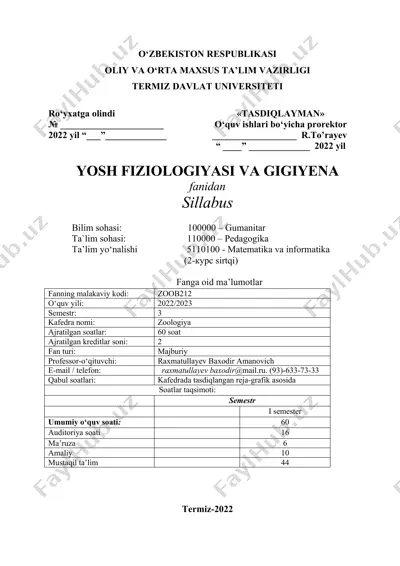 yosh fiziologiyasi va gigiyena sillabus — DOCX